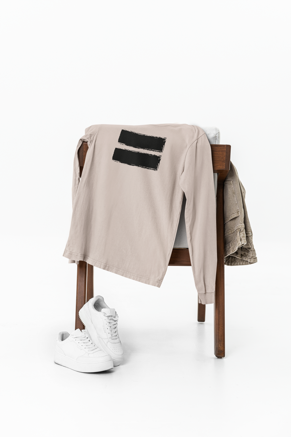 Contemporary Men’s Long Sleeve Graphic Tee – Neutral Streetwear Staple (XS–3XL)