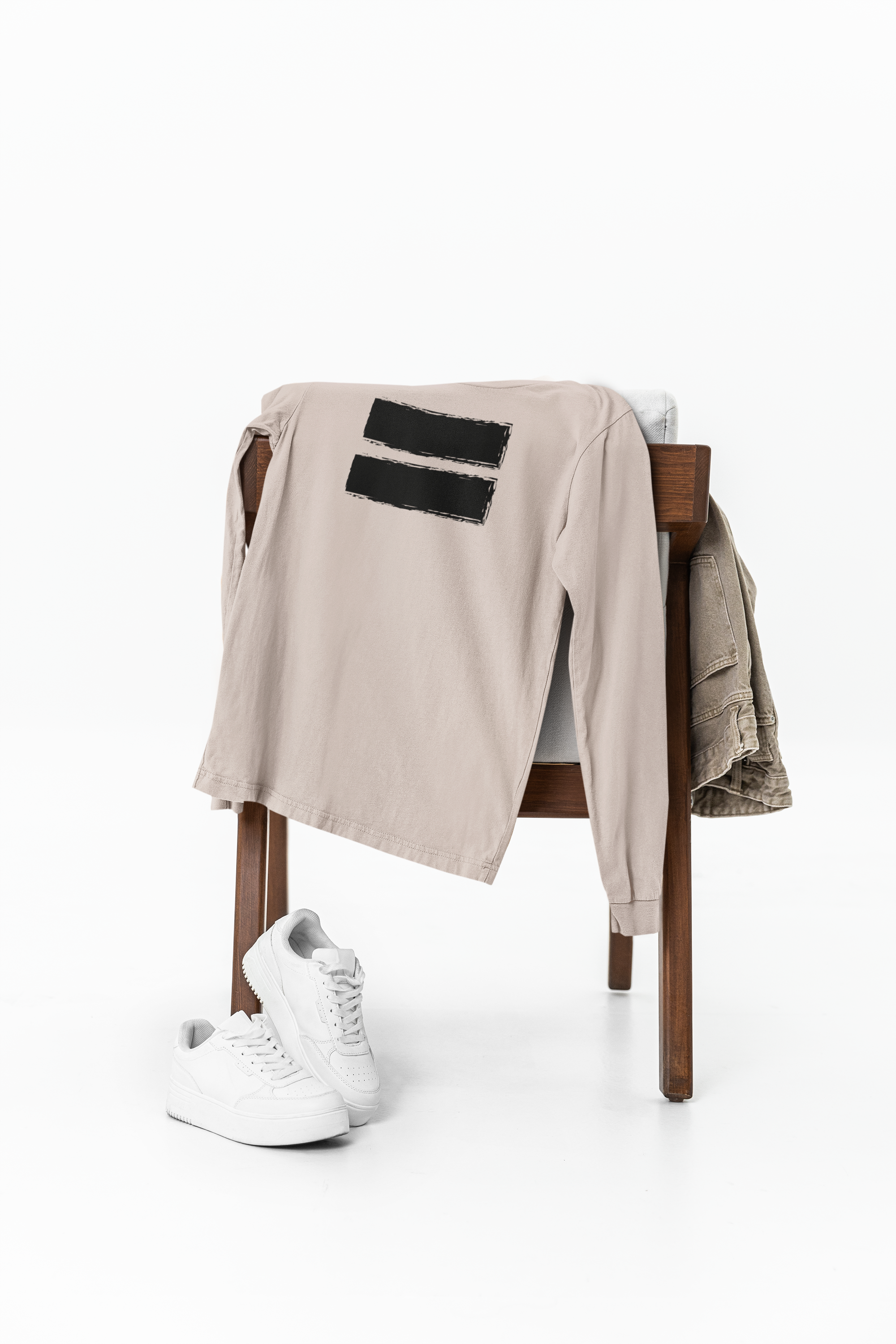 Contemporary Men’s Long Sleeve Graphic Tee – Neutral Streetwear Staple (XS–3XL)