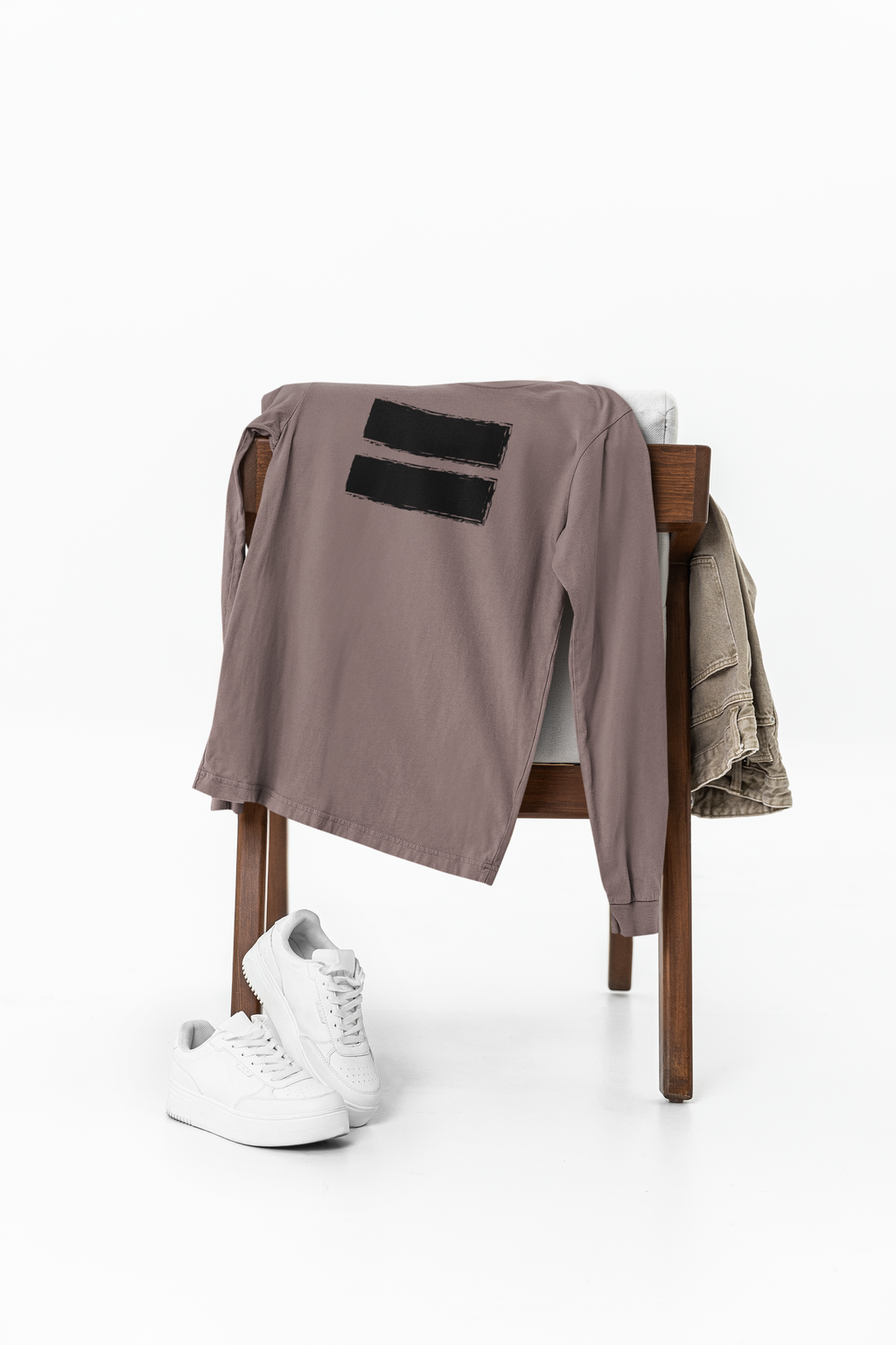 Contemporary Men’s Long Sleeve Graphic Tee – Neutral Streetwear Staple (XS–3XL)