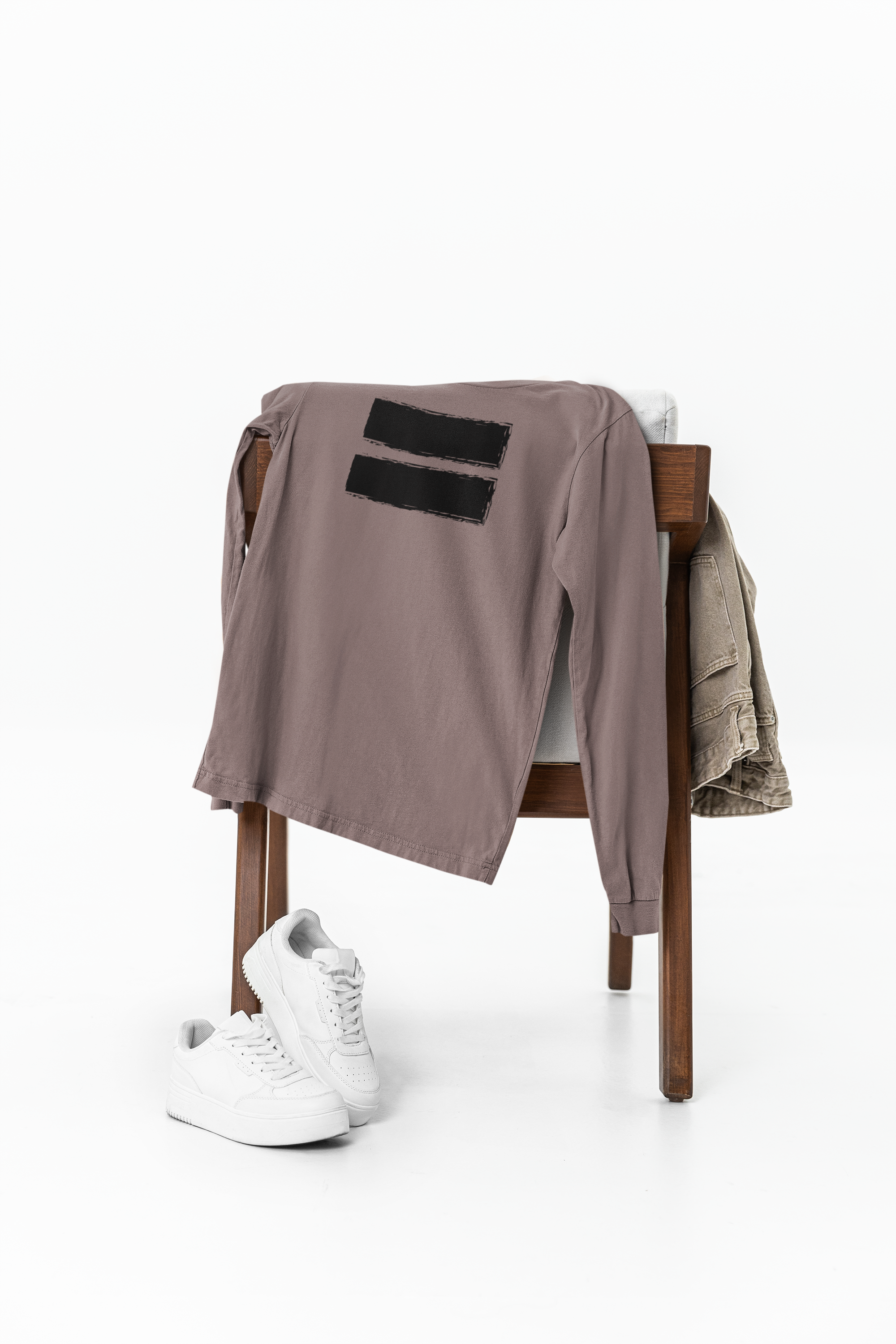 Contemporary Men’s Long Sleeve Graphic Tee – Neutral Streetwear Staple (XS–3XL)