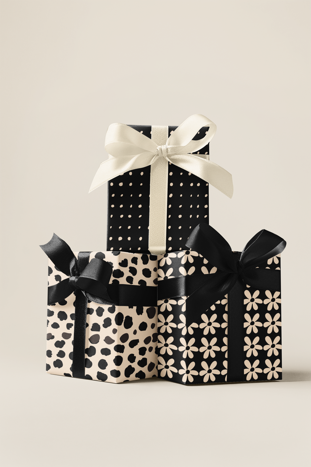 Modern Luxe Gift Wrap Set - Cream + Black Contemporary Floral Wrapping Paper | Scarlett Parker Co.
