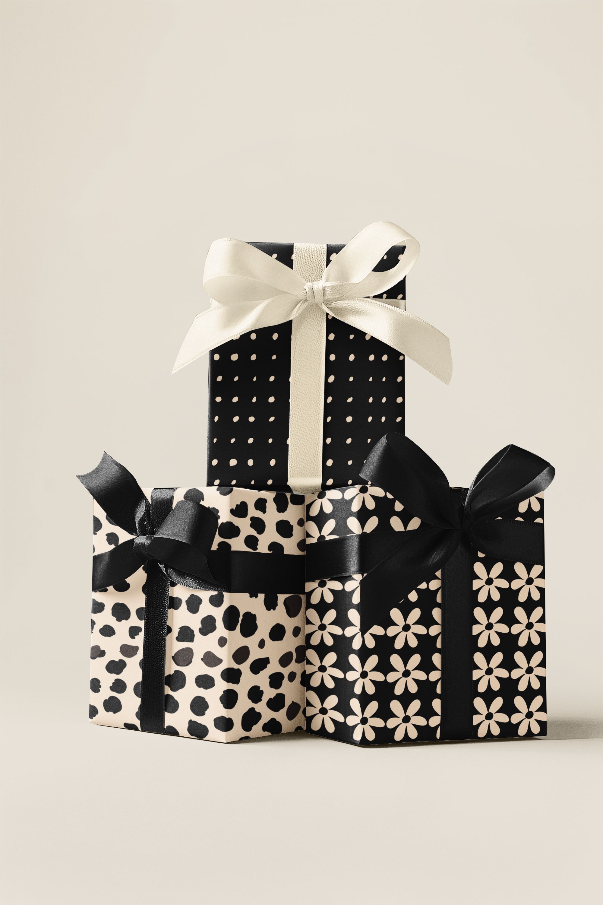 Modern Luxe Gift Wrap Set - Cream + Black Contemporary Floral Wrapping Paper | Scarlett Parker Co.